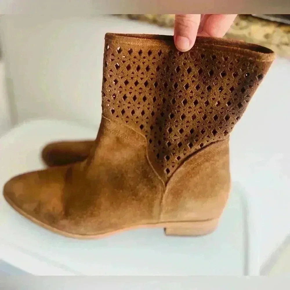 MICHAEL KORS Sunny Ankle Boots Leather Suede Booties Caramel Brown 8